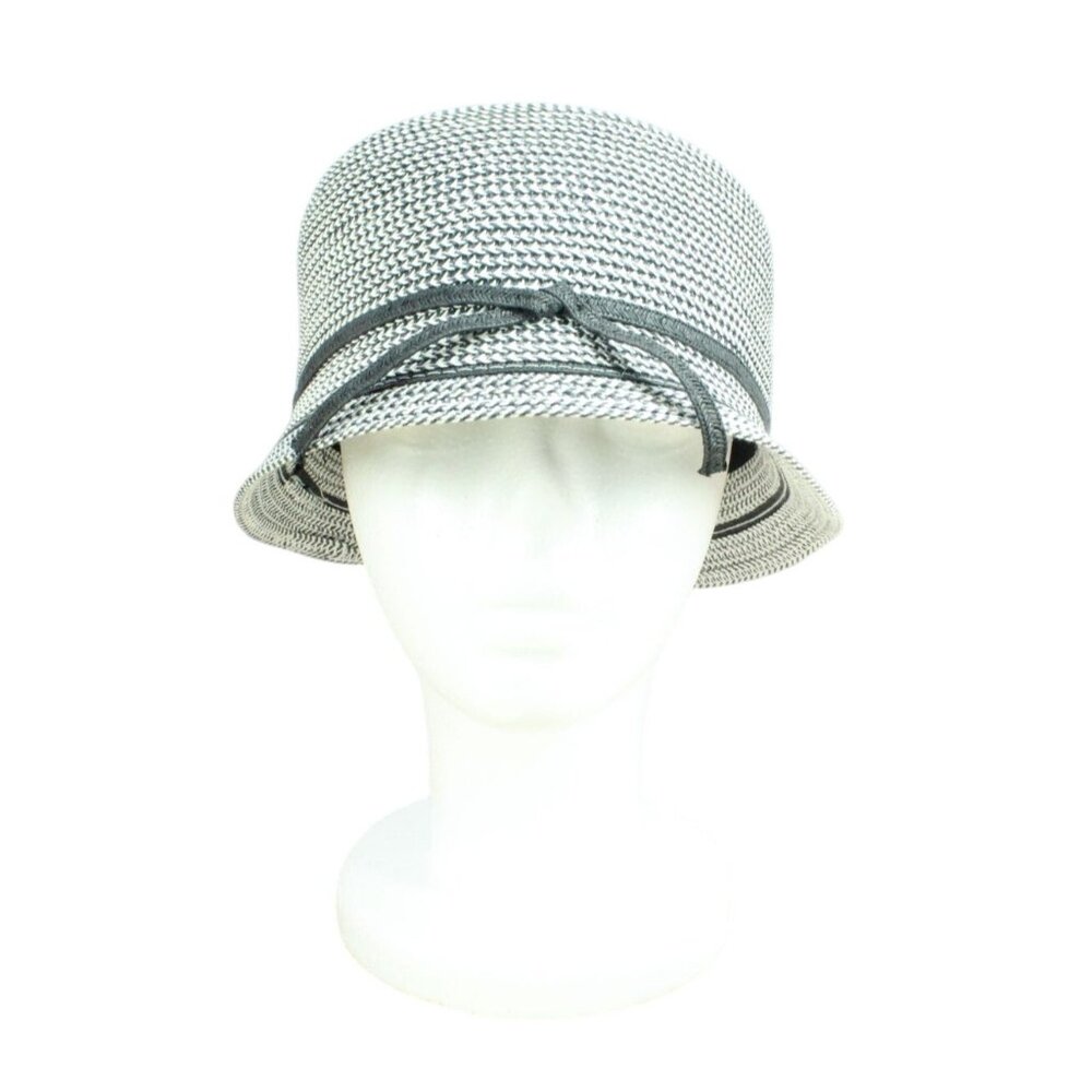 Galliano Sorbatti Cloche Hat with Straw Band Black White Italy Made